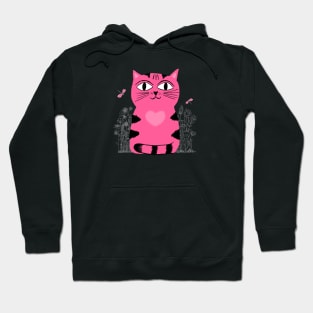 Bright Eyed Pink Heart Kitty In The Flower Garden Hoodie